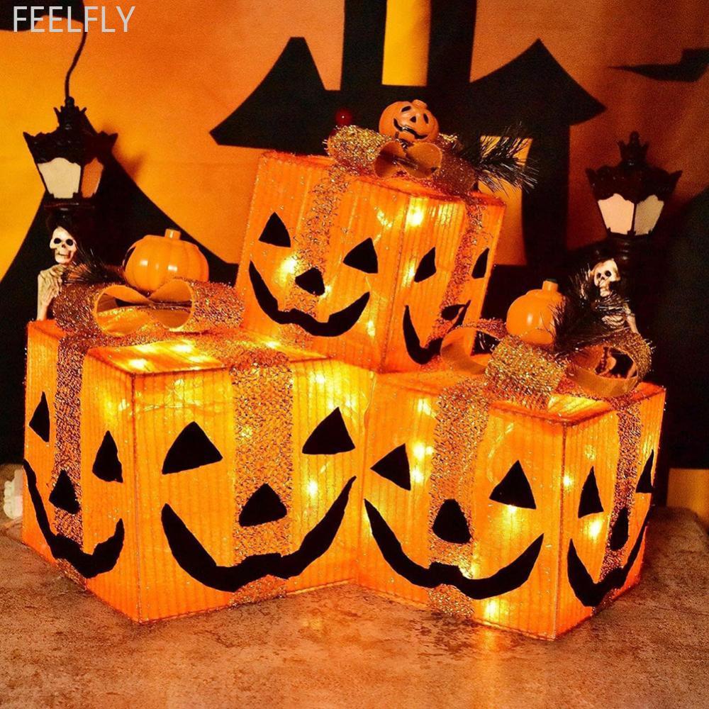 FEELFLY 3 ชิ้นฮาโลวีน Light-Up ของขวัญกล่องชุด 8 โหมดไฟ LED ตกแต่งกันน้ํากล่องแบตเตอรี่ Stackable พล