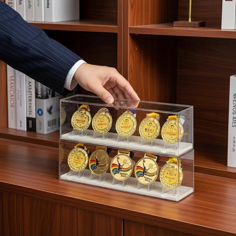 AuraFlow กล่องเก็บเหรียญมาราธอนพลาสติกสี่เหลี่ยม 1 ชุดเหรียญทอง Ra Organizer สําหรับรางวัลกีฬาปลอดภัยองค์กรจอแสดงผลใหม่