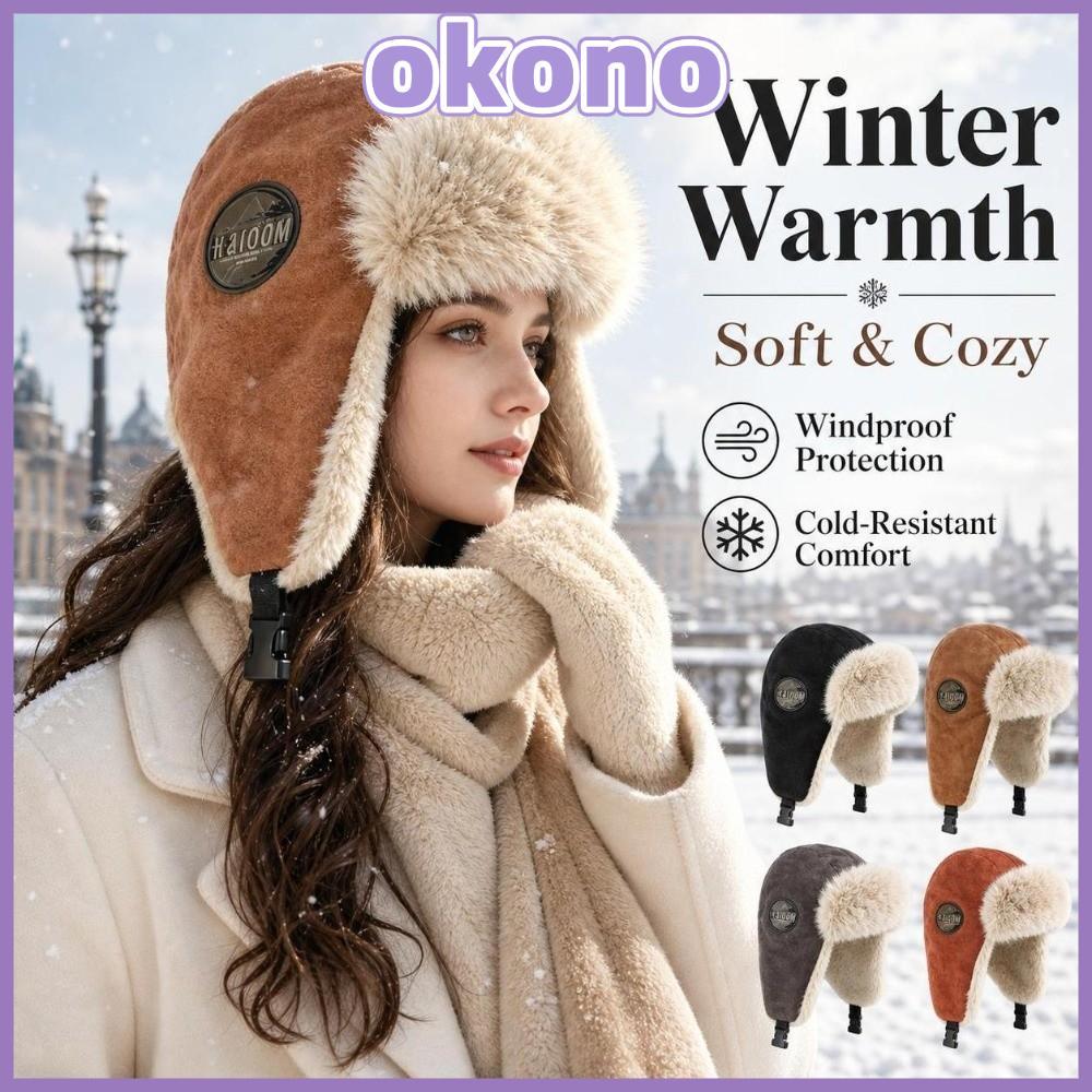 OKONO Fur Ushanka Hat, Warm Insulated Fur Earflap Hat,Windproof Men Women Hat Winter
