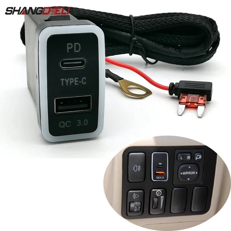รถ Dual Charger TYPE-C PD QC3.0 USB อินเทอร์เฟซซ็อกเก็ตอะแดปเตอร์ Fit สําหรับ Toyota Corolla สําหรับ