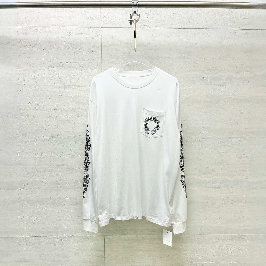 EV0C Chre Heart ** เสื้อยืดแขนยาวพิมพ์ลายเกือกม้า Vine Foam Unisex