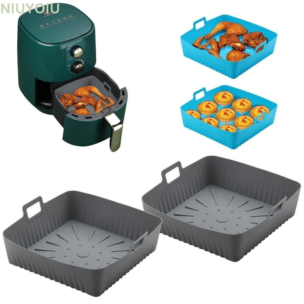NIUYOIU Air Fryer Liners, 9 นิ้วถาดอบแบบใช้ซ้ําได้,ทนความร้อนพร้อมที่จับซิลิโคนAir Fryer MatสําหรับC
