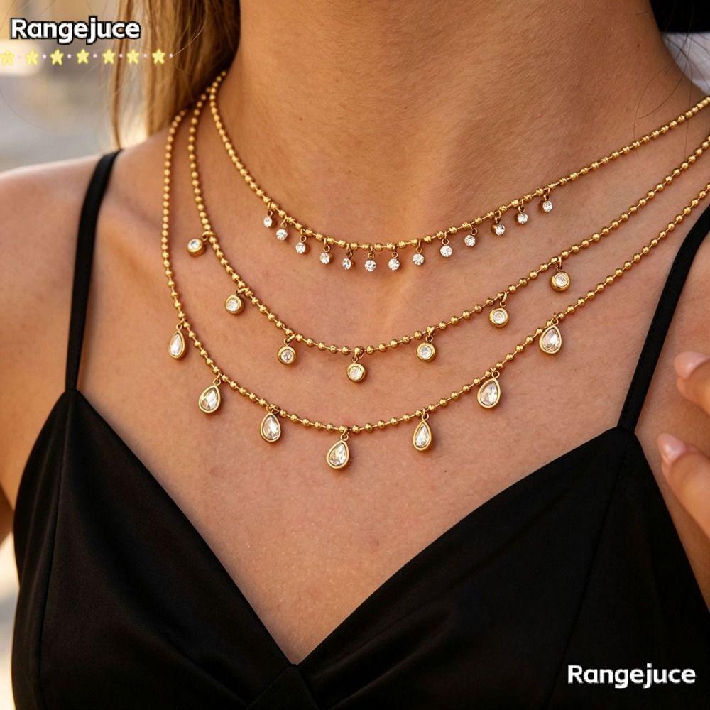 RANGEJUCE สร้อยคอชุบทอง,สีZirconสแตนเลสZirconจี้สร้อยคอ,แฟชั่นTarnishฟรีMinimalist Design Multilayer