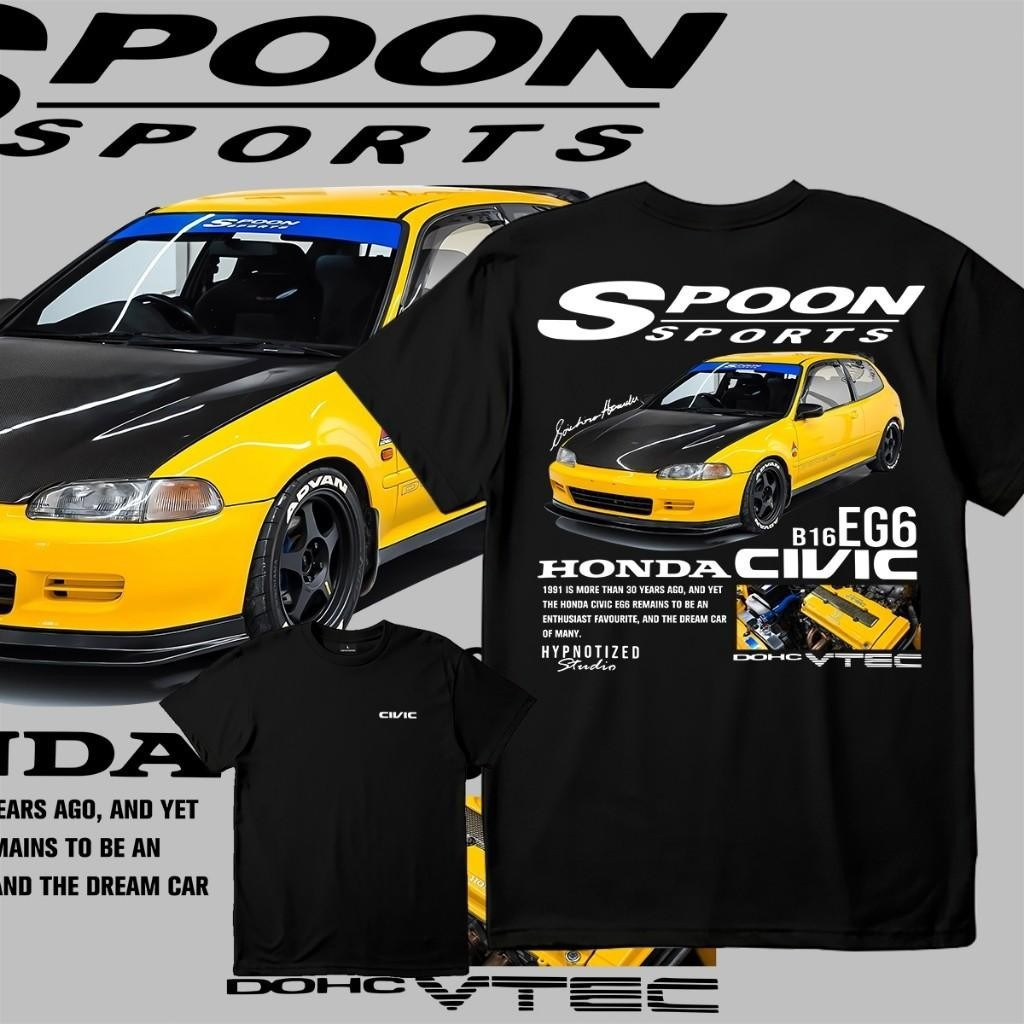 แฟชั่น Kaos Honda Civic EG6 Spoon Sports T-shirt - Baju Kata 100% ผู้ชายผู้หญิงเสื้อแขนสั้น