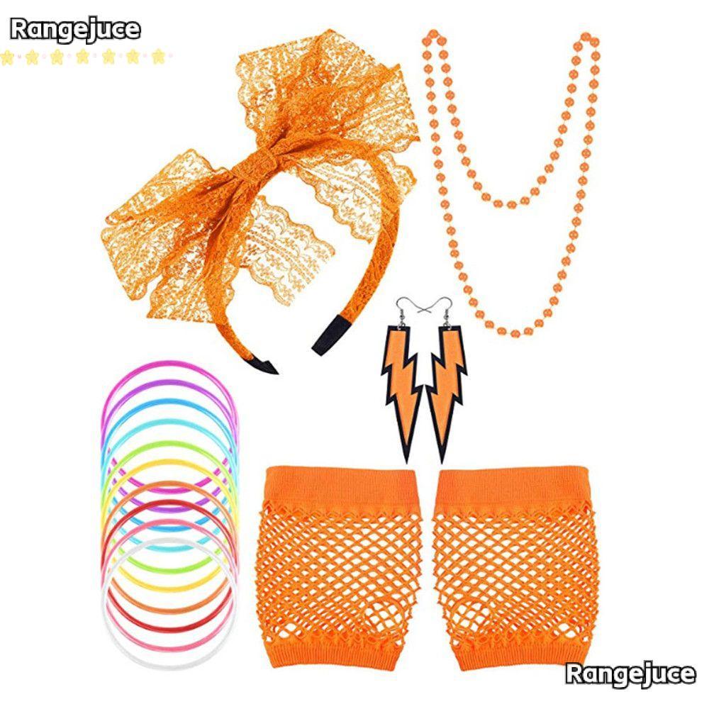 RANGEJUCE 80s ชุดแฟนซี 80s Party Retro Fishnet Gloves