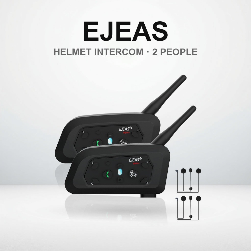 EJEAS Motorcycle Inter V6Pro (Set of 2) - Simultaneous Communication for 2 People, Pairing with Up t