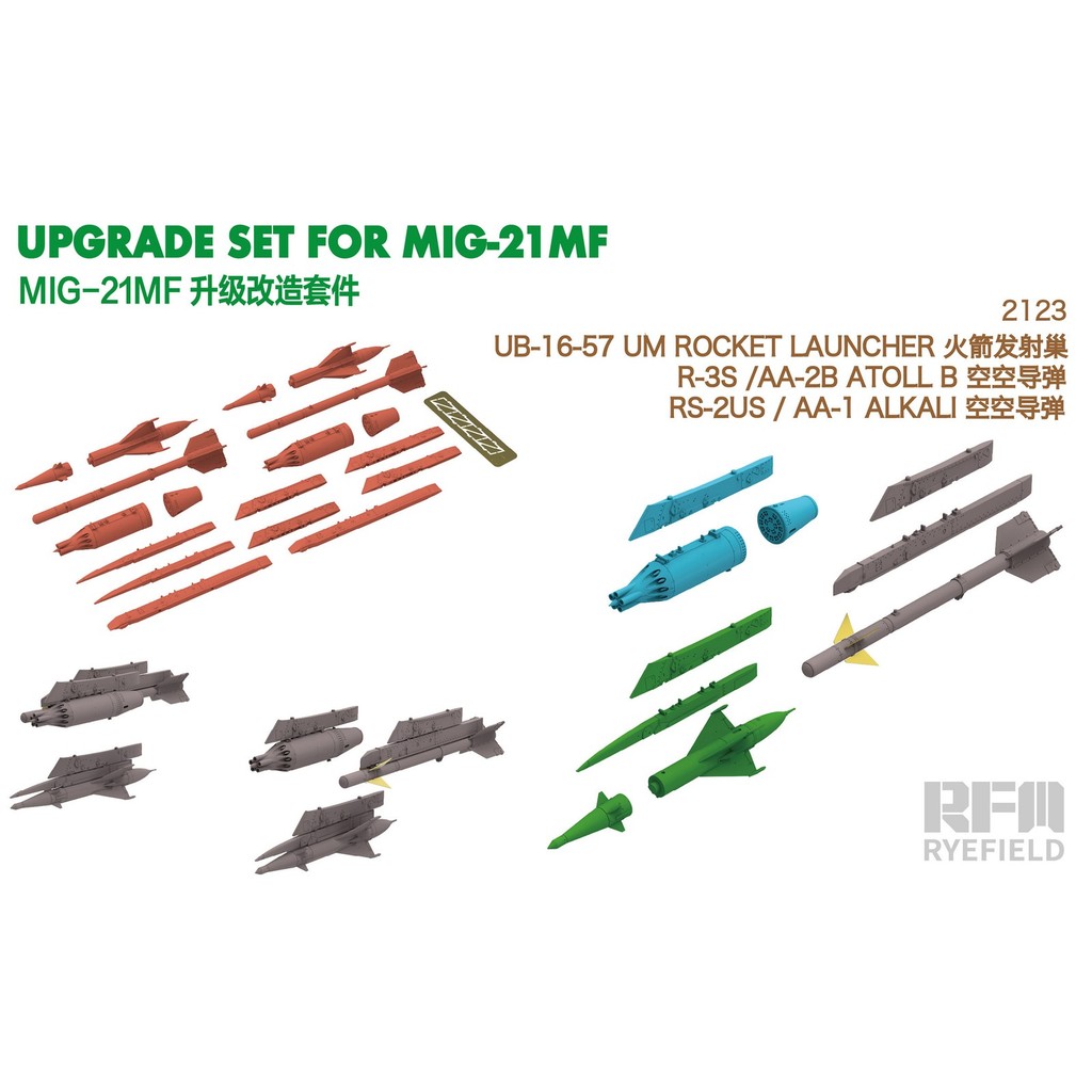 RYE FIELD 2123 อาวุธอัพเกรดชุดสําหรับ 1/48 RFM6001 MIG-21MF Fighter