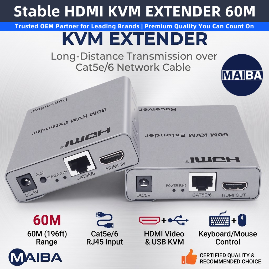 60M HDMI KVM Extender มากกว่า Cat5e/6 Rj45 สาย 1080P 60Hz วิดีโอเสียงคีย์บอร์ด USB/รับส่งเมาส์