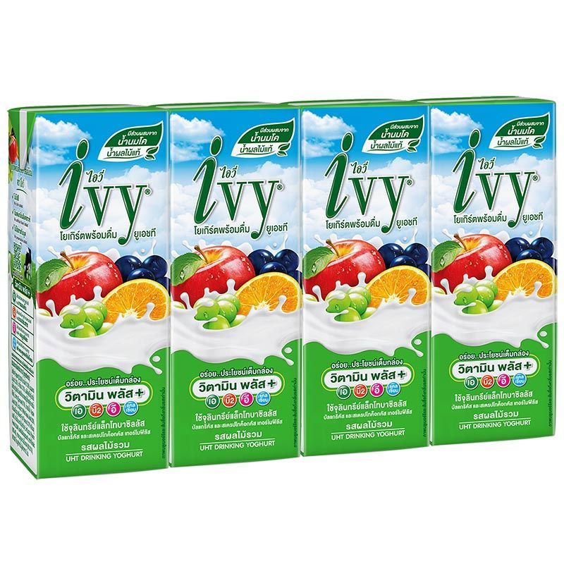 ไอวี่โยเกิร์ตพร้อมดื่มยูเอชทีรสผลไม้รวม 180มล. แพค 4 Ivy UHT Mixed Fruits 180mX4 [หมายเลขบาร์โค้ด 8859645300066]