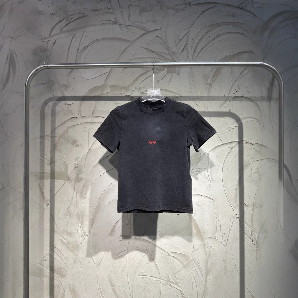 1X2C BLCG 2025New women's wheat ear double strap shoes B Embroidered short sleeves T The shirt is fa