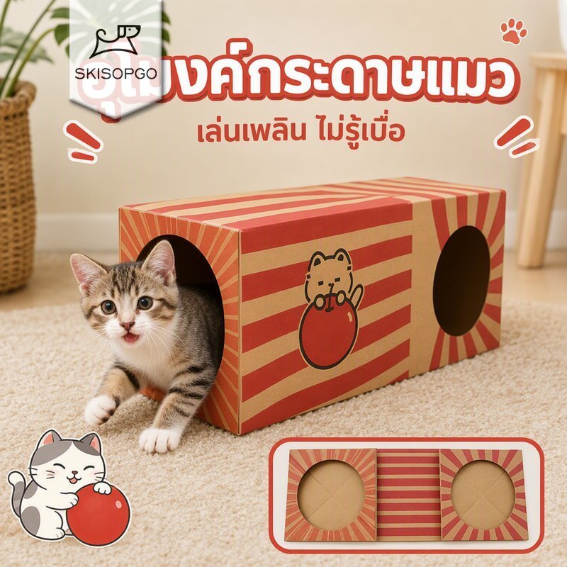 SKISOPGO ถุงของเล่นแมวกระดาษคราฟท์ อุโมงค์แมว ถุงแมวมุด ของเล่นแมว ฝึกแมว ทนต่อการฉีกขาด แมวและสุนัข