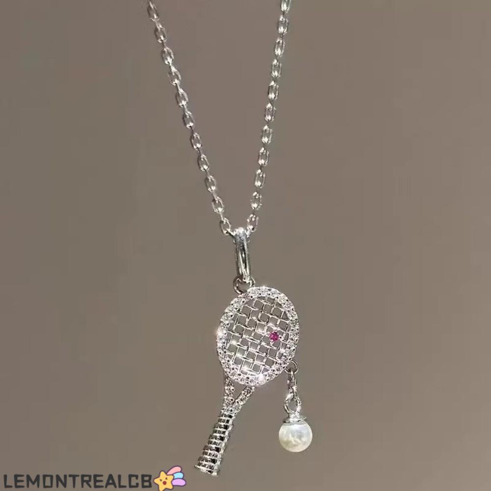 LEMONTREALCB สร้อยคอจี้Racquet,สีชมพูZircon Pearl Chain Rhinestoneจี้สร้อยคอ,Rhinestone Accentการออก