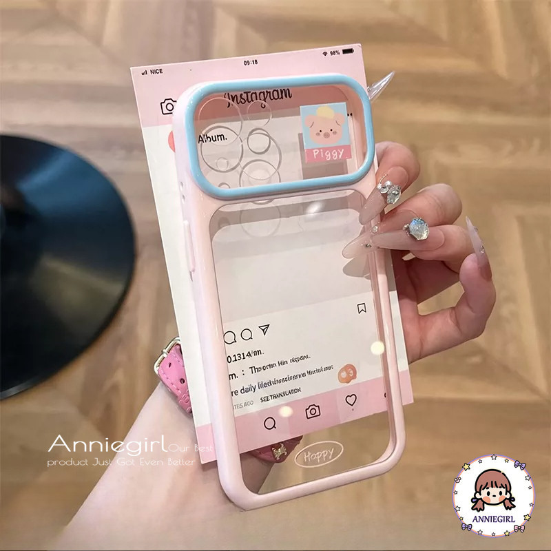INS น่ารัก Piggy Bear Puppy เคสโทรศัพท์สําหรับ iPhone 17 16 15 Pro Max กันกระแทกโปร่งแสงฝาครอบป้องกันกรอบกล้องขนาดใหญ่หน้าต่าง