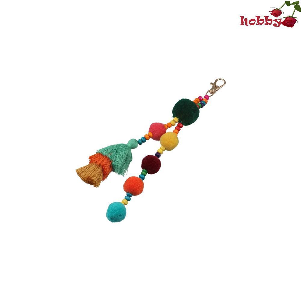 HOBBY Boho สไตล์ผม Ball พู่พวงกุญแจ,พู่ Boho สไตล์ Boho พวงกุญแจ, Boho เครื่องประดับ Pom Pom สีสันไล