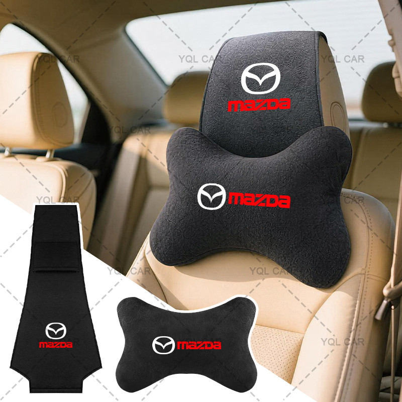 โลโก้รถที่นั่ง Headrest กรณีผ้าฝ้ายรถกระดูกหมอนคอสําหรับ Mazda 2 3 5 6 2017 CX-4 CX-5 CX-7 CX-8 CX-9
