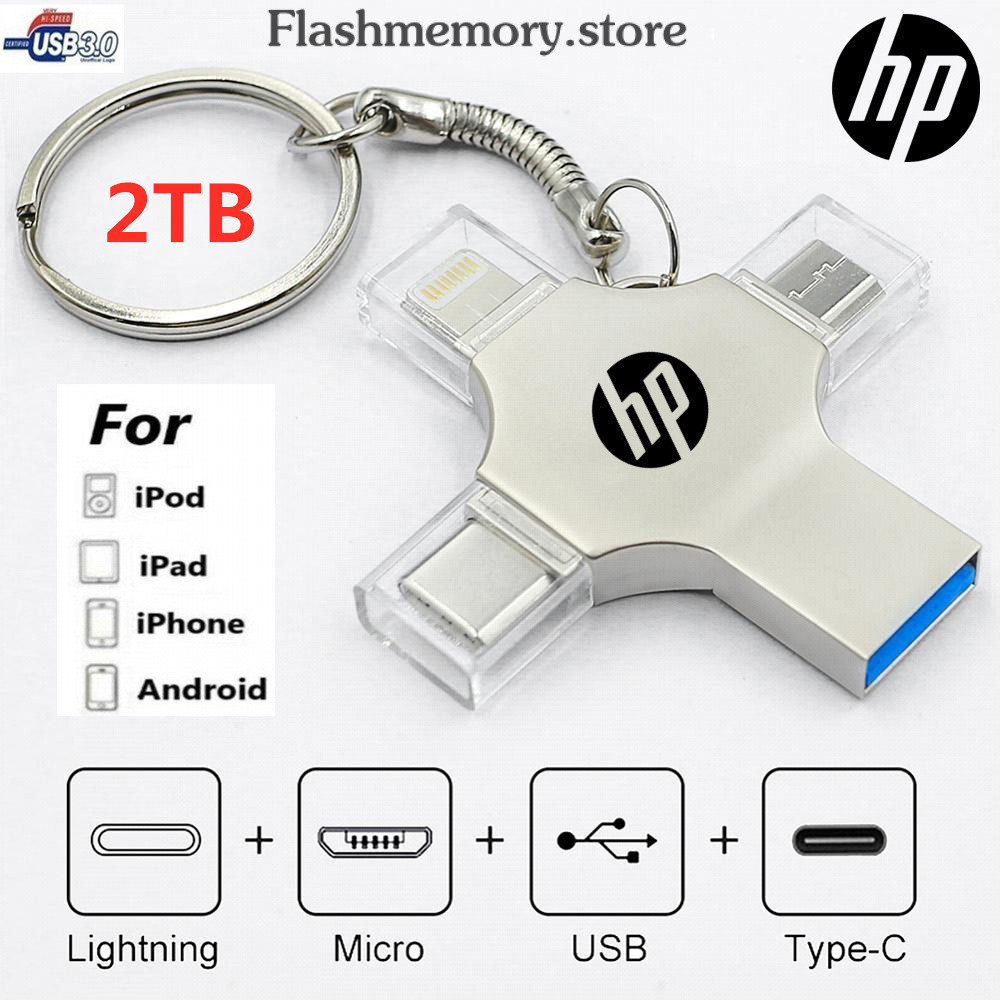 2TB 4-in-1 แฟลชไดรฟ์ USB 3.0 1TB 512GB แฟลชดิสก์ OTG 256GB 128GB Pendrive สําหรับ i/o/s Android