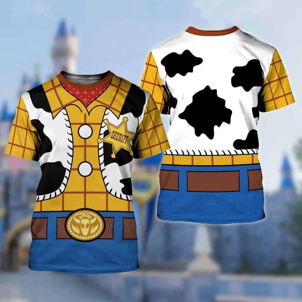 Disney Toy Story Woody คอสเพลย์ 3D พิมพ์เสื้อยืดสําหรับผู้ชายผู้หญิงลําลองแขนสั้นฤดูร้อน F