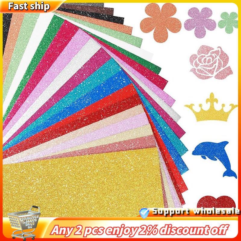 ในสต็อก-40 แผ่น 20 สี Sparkly Cardstock, 250GSM A5 Glitter Paper No-Shed หนา Shimmer Card Stock