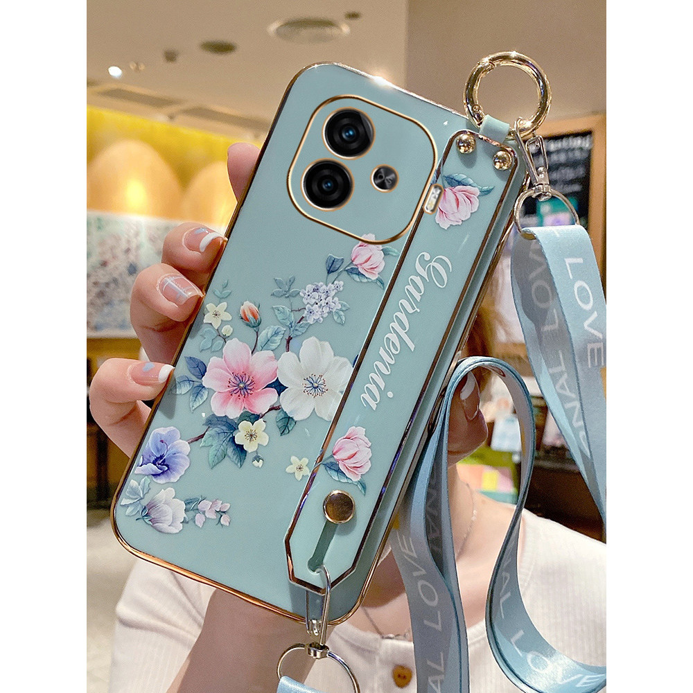 เหมาะสําหรับ vivoiqooz9 เคสโทรศัพท์ iqooz9turbo ป้องกันกรณีซิลิโคน 5g ขนาดเล็กสดแฟชั่นดอกไม้สายรัดข้