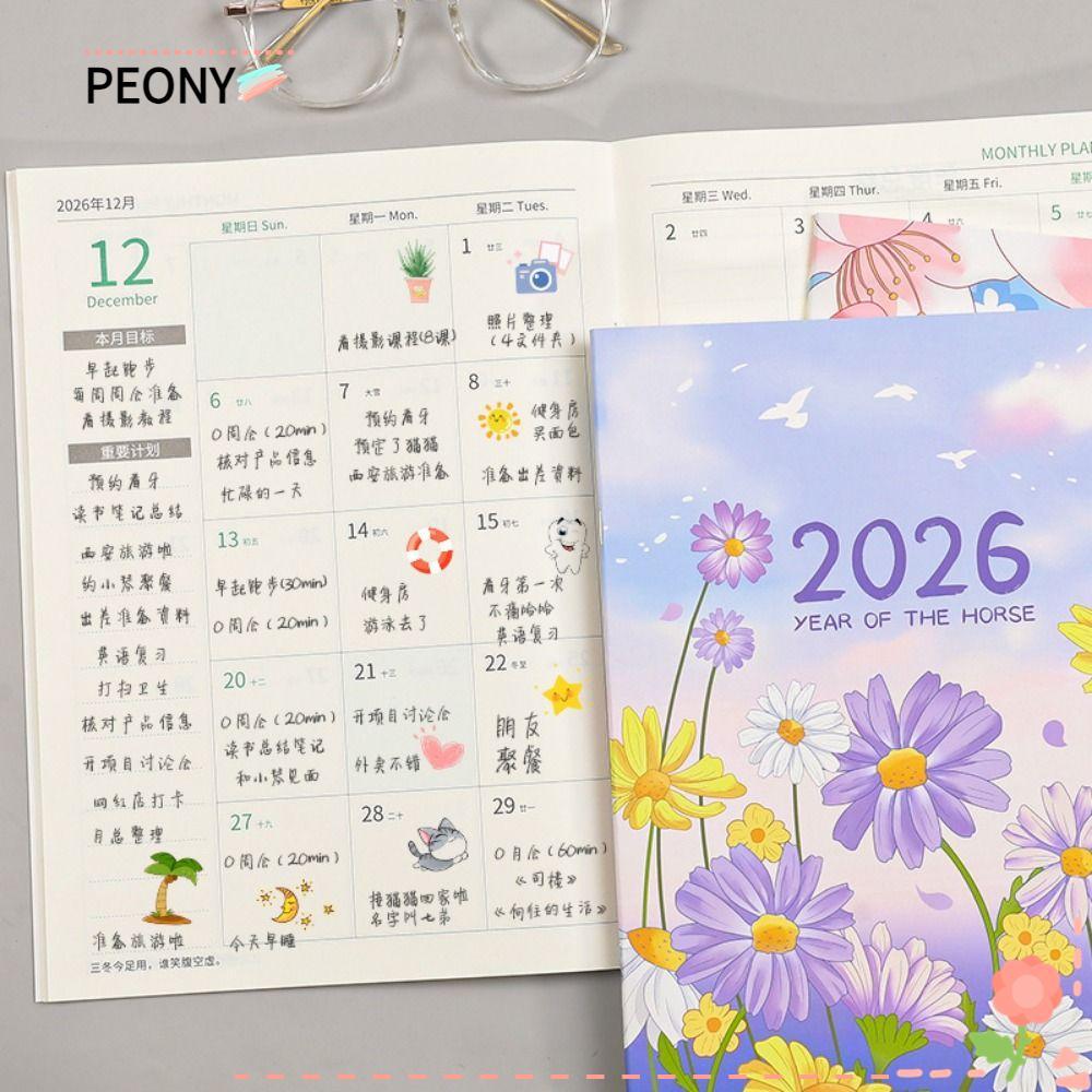 PEONYPAVILION 2026 Schedules Notebook, A4 A5 Life Check-in Planner Notebook, ประสิทธิภาพการทํางาน 20