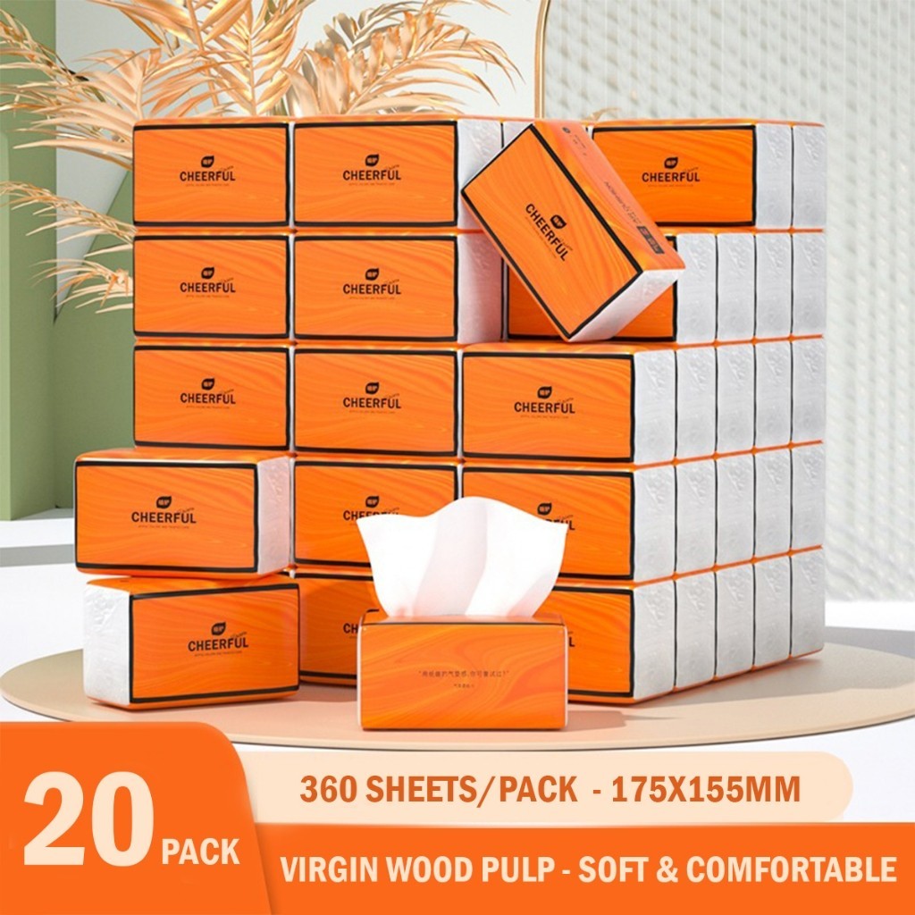 Facial Tissue 4 Ply 360 Sheets 4 IN 1 Paper Plant Protection Cheerful Tissue Paper【20 Packs/Box】