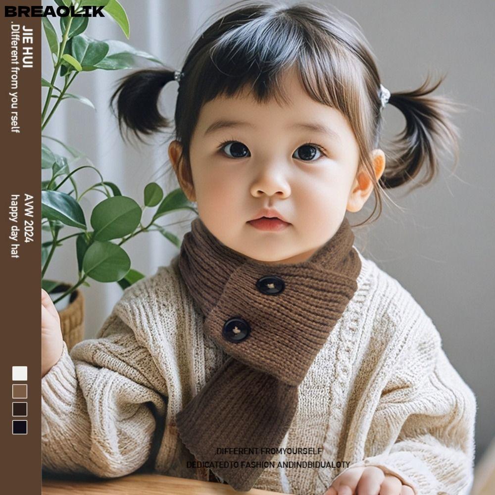 BREAOLIC เด็ก Neckerchief, สีทึบ CROSS Collar เด็ก CROSS ผ้าพันคอ,นุ่มปุ่มกันลมออกแบบถักเด็ก Muffler