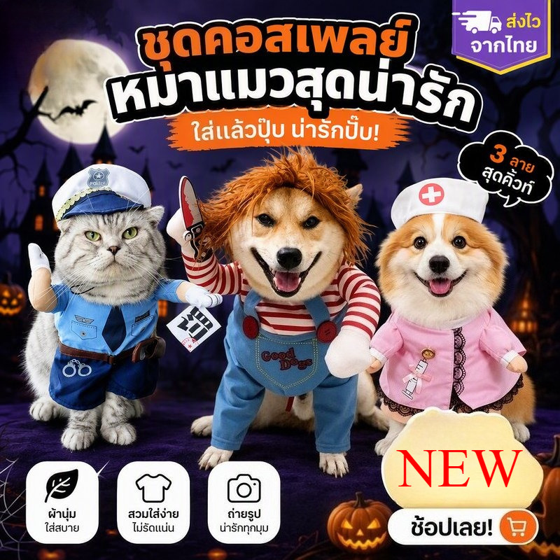 ชุดแมว ชุดฮาโลวีน เสื้อแมว คอสเพลย์ เสื้อสุนัข ชุดหมาแมว เครื่องแต่งกายสุนัขแมวตลก halloween