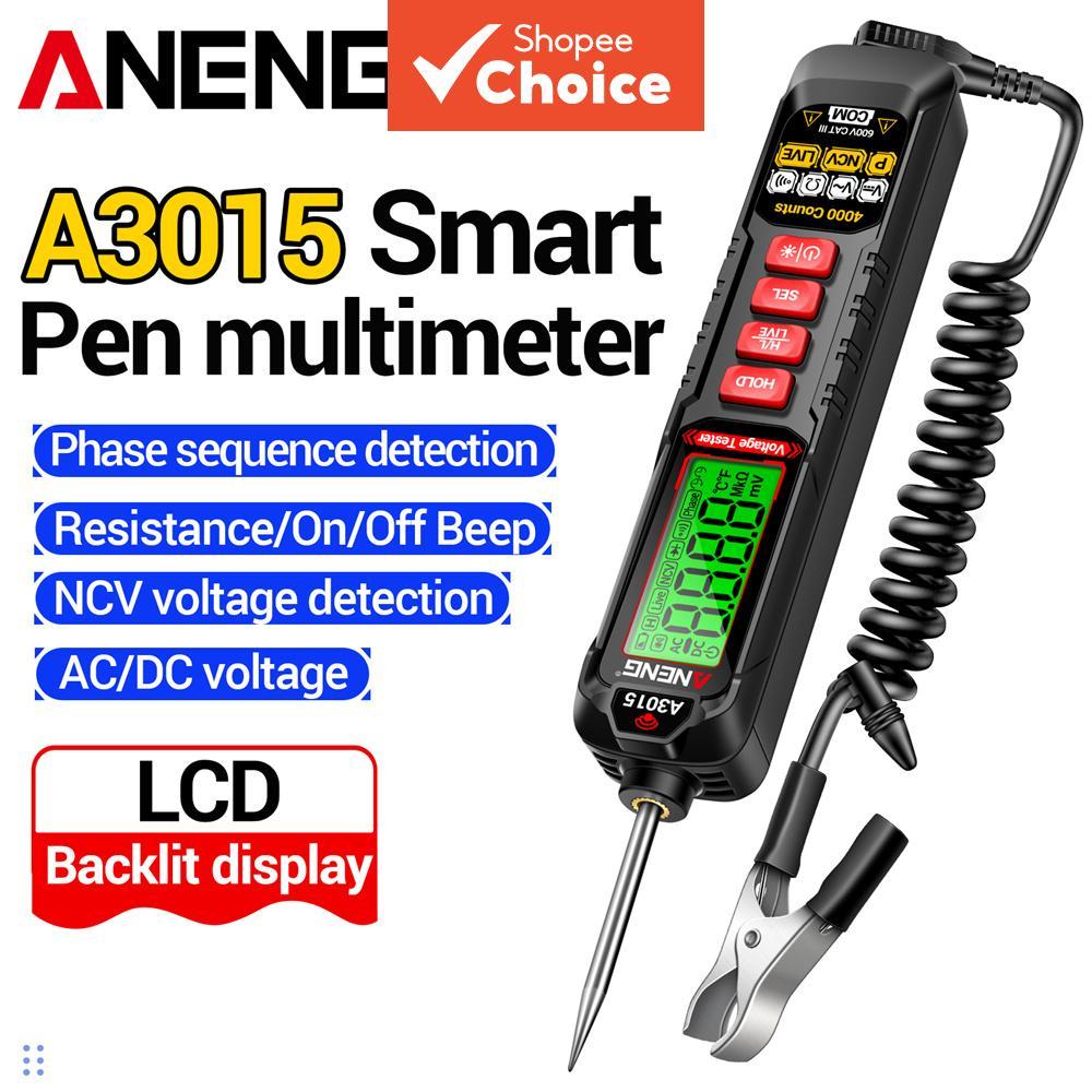 ANENG ปากกาวัดไฟแบบดิจิตอล A3015 ตรวจจับไฟแบบไม่สัมผัสอัจฉริยะ, วัดไฟ 600V, ฟิวส์รถยนต์ เครื่องมือซ่อมและทดสอบ