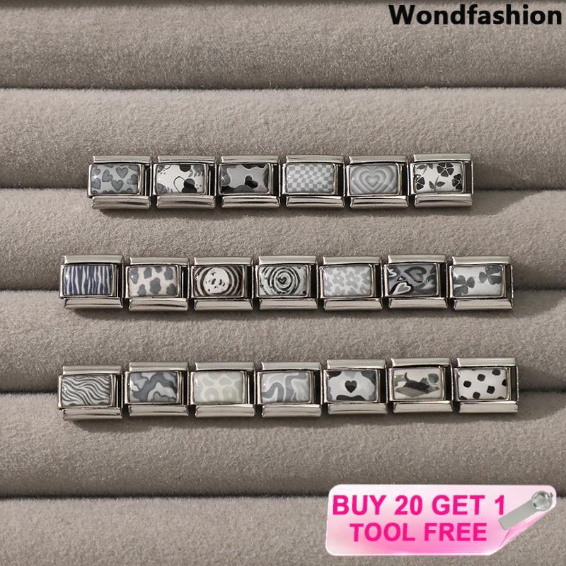 สร้อยข้อมือสแตนเลสสไตล์อิตาเลียน ขนาด 9 มม. สีเทามีลาย พิมพ์ภาพ.charm retro สำหรับทำเอง