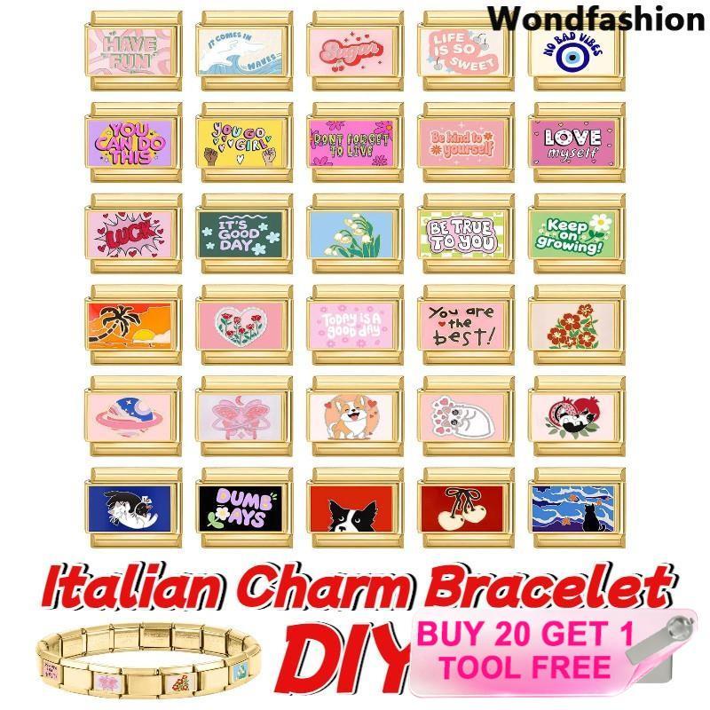 สร้อยข้อมือcharmสแตนเลสอิตาเลียนfit9มม.DIY เหมาะสำหรับตกแต่งสไตล์เรโทรและเพิ่มบุคลิกภาพ