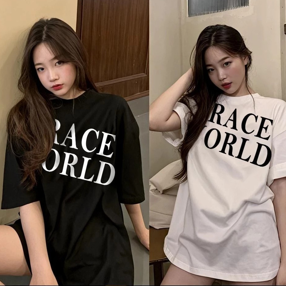 พร้อมส่ง จาก กทม เสื้อยืดผู้หญิง เสื้อยืด oversize สไตล์เกาหลี ใส่สบาย ไม่แตกเมื่อซัก ลายGRACE WORLD