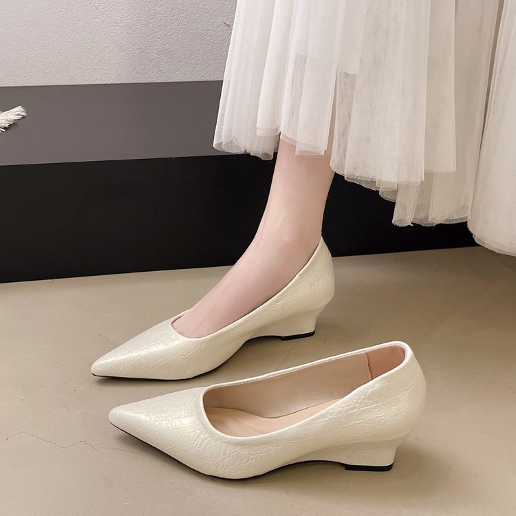 จัดส่งในวันเดียวกัน French Pointed Toe Wedge Shoes Ladies Classy All-Match Shoes