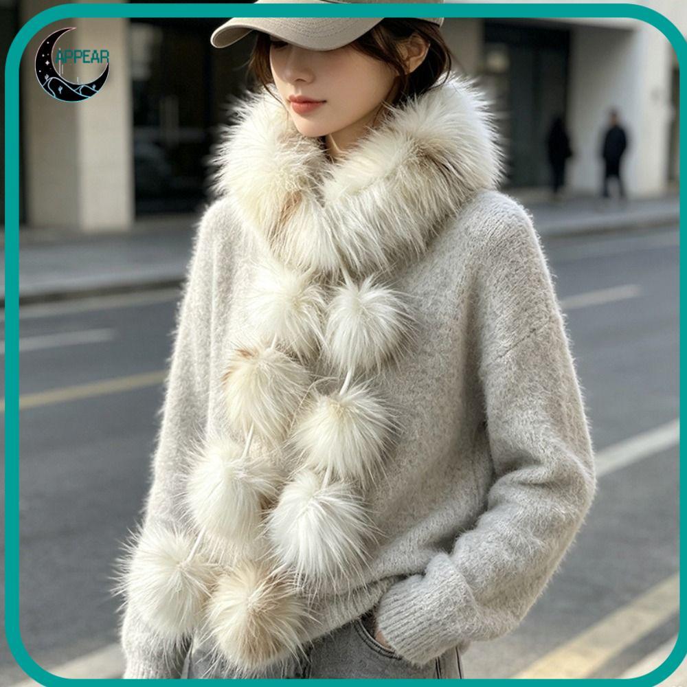 APPEAR Faux Fur ผ้าพันคอ, Pom รายละเอียด Faux Fur Fur Fur Collar ผ้าพันคอ, น้ําหนักเบา Soft Plush Te