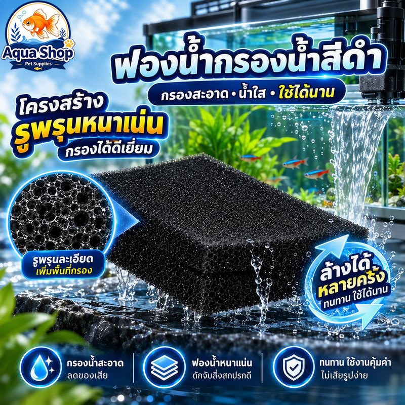 กรองตู้ปลาผ้าฝ้ายคาร์ไบด์ กรองฟองน้ําตู้ปลา ทนทานกว่าผ้าฝ้ายสีขาวทั่วไป ทำให้คุณภาพน้ำบริสุทธิ์
