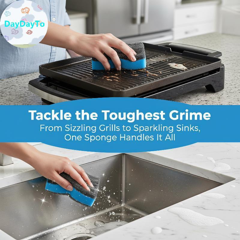 DayDayTo 3 ชิ้น Grill Scraper ฟองน้ําชุดกําจัดคราบ Griddle เครื่องมือทําความสะอาดสําหรับ Grooved Gri