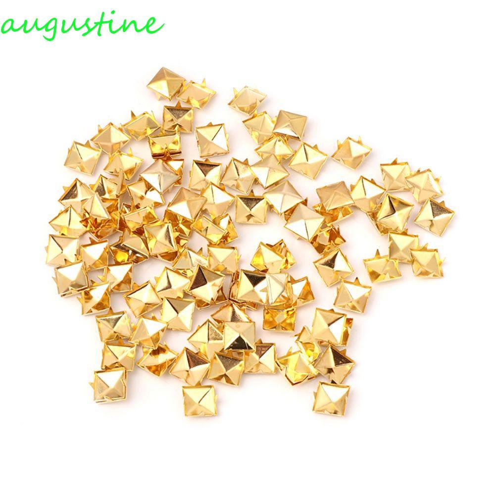 AUGUSTINE DIY Studs พีระมิดรูปร่าง 6/8/10/12 มม.100 ชิ้น/แพ็คโลหะแฟชั่น Releasable สําหรับหมวก,กระเป