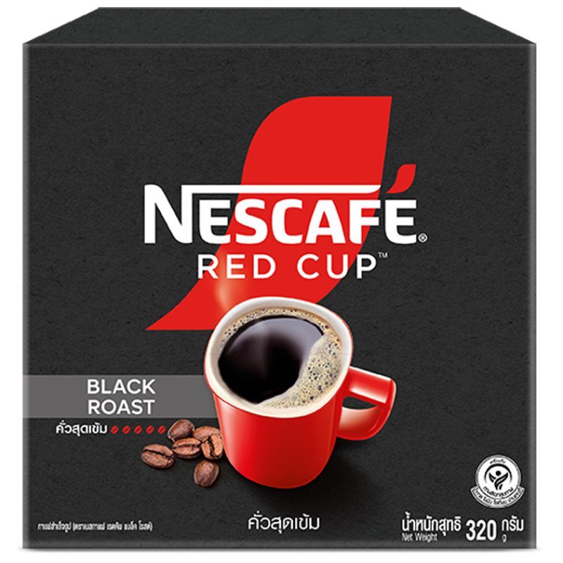 เนสกาแฟเรดคัพแบล็คโรสต์กาแฟสำเร็จรูปผสมกาแฟคั่วบดละเอียด 320กรัม Nescafe RedCup BlackRoast320g