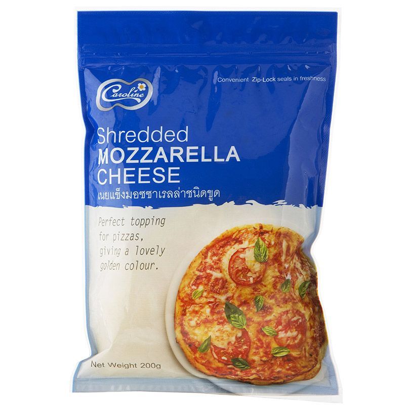 คาโรไลน์มอสซาเรลล่าชีสเส้น 200กรัม Caroline Mozzarella Shredded Cheese 200g.