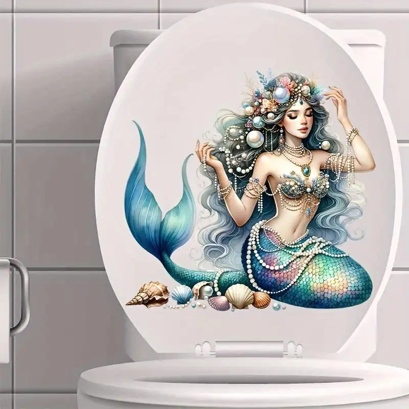 3D Ocean Style Mermaid Pattern สติ๊กเกอร์ติดห้องน้ํา Beautify สติ๊กเกอร์ติดผนังตกแต่ง สติ๊กเกอร์ติดหน้าต่าง PVC Self-Adhesive กันน้ํา