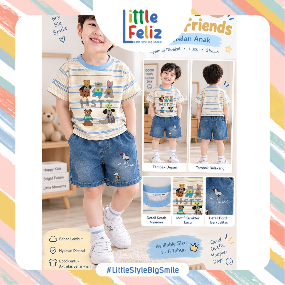 Littlefeliz FA168 ชุดสุนัขแถบขาวเด็กชาย สไตล์เกาหลี PREMIUM