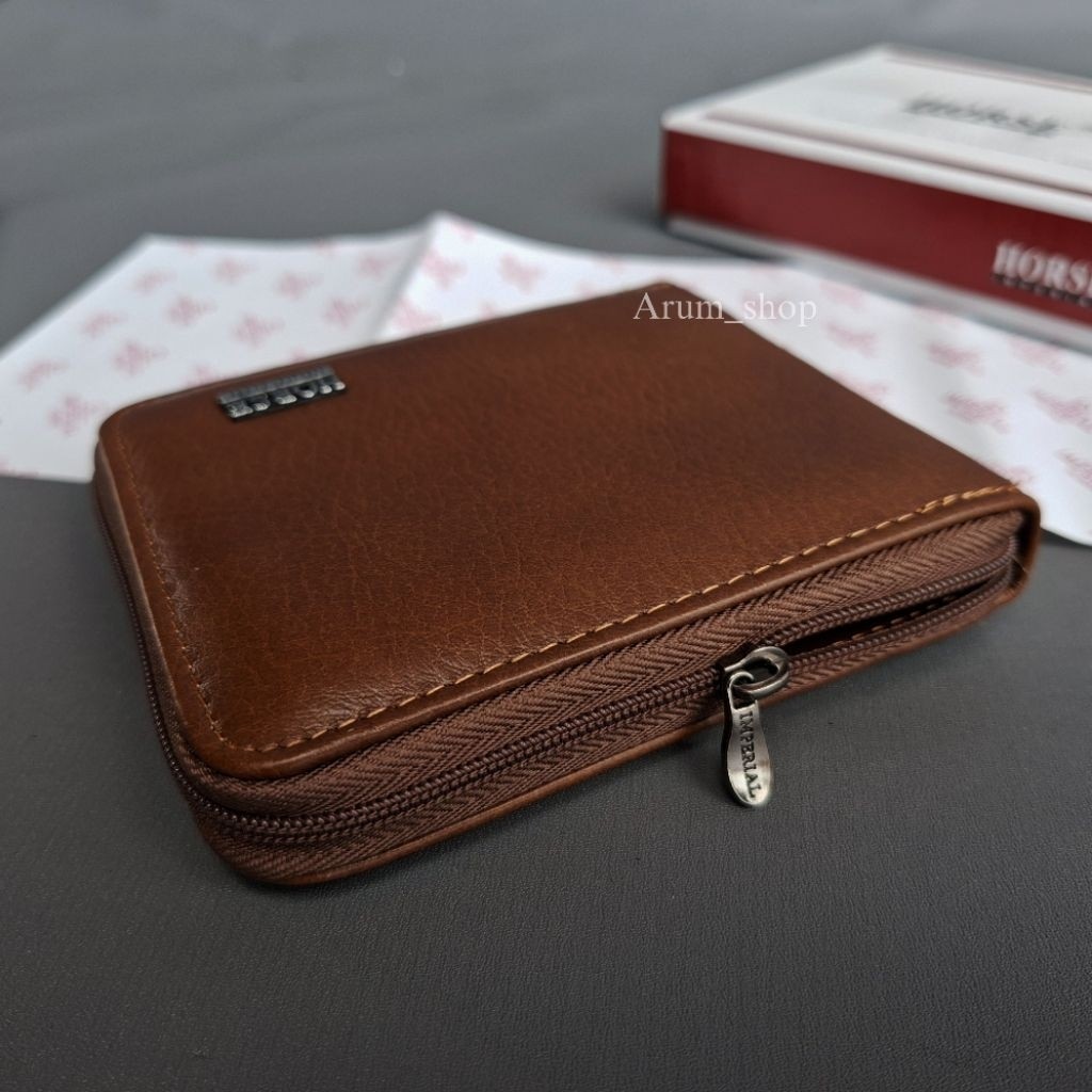 Imperial Horse Black Brown Full Zipper Cowhide กระเป๋าสตางค์ผู้ชาย