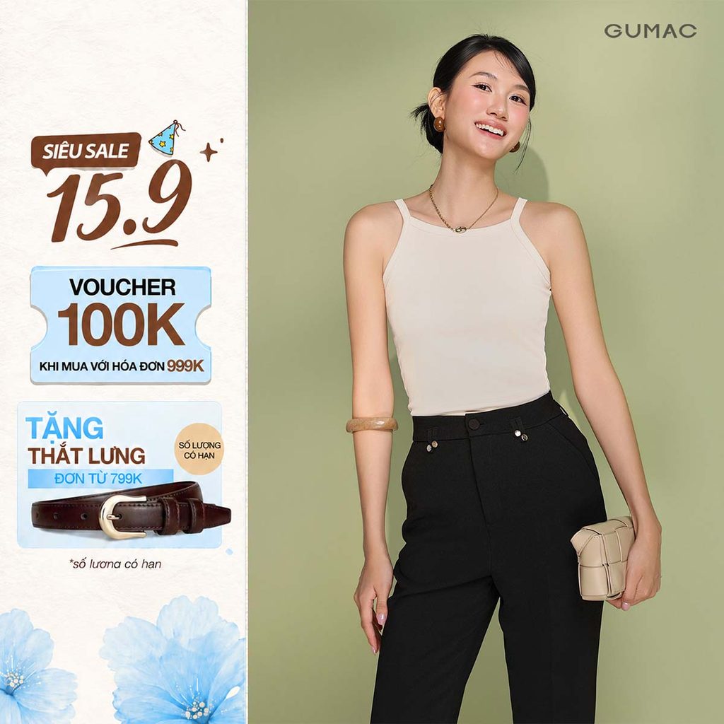 GUMC เสื้อยืดผู้หญิง Slim Form Tanktop พร้อมคอปก Hem ไม่ยืด Ribbed Elastic ATF05029