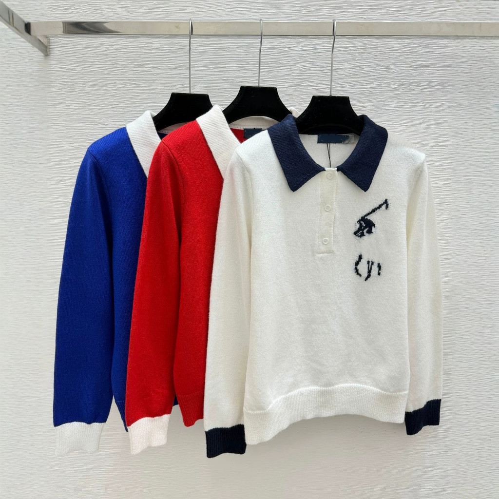 MCLS RL   26Early Autumn New Solid color, minimalist pattern, collared knit long-sleeve top for wome