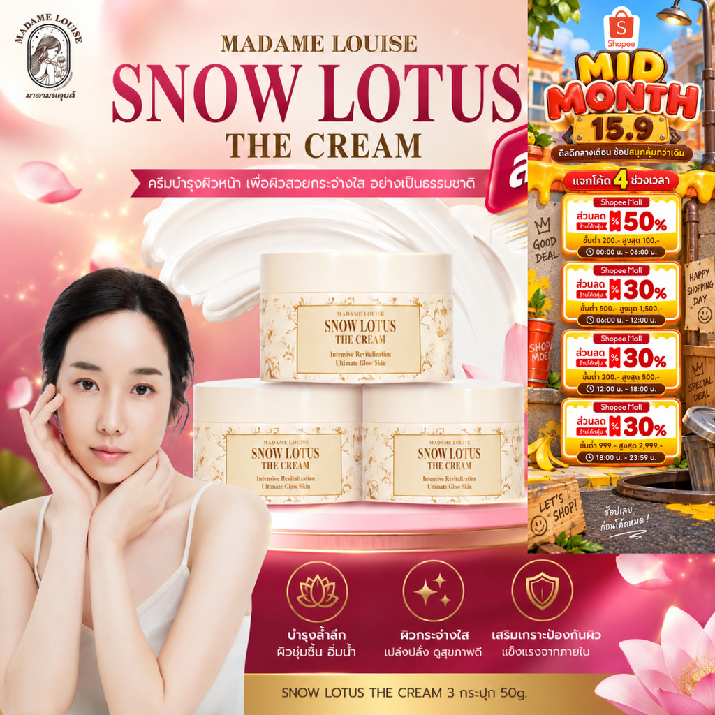 ครีมบัวหิมะ มาดามหลุยส์ ครีมทาหน้า Snow Lotus The Cream Madame Louise ของแท้ 100% ผิวชุ่มชื้น