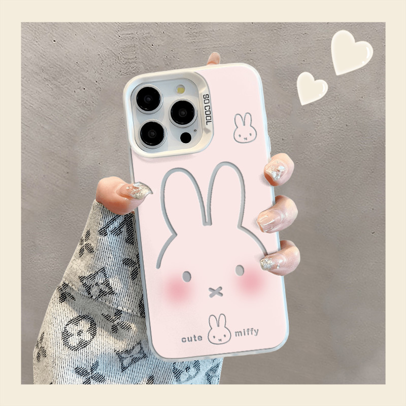 สีชมพู Miffy สําหรับ iPhone 17 16 16E 15 14 13 12 11 Pro Plus Max X XR Xs Max Air Border พิมพ์รวมทุกอย่าง Fullcover กล้องกันกระแทก MSCY