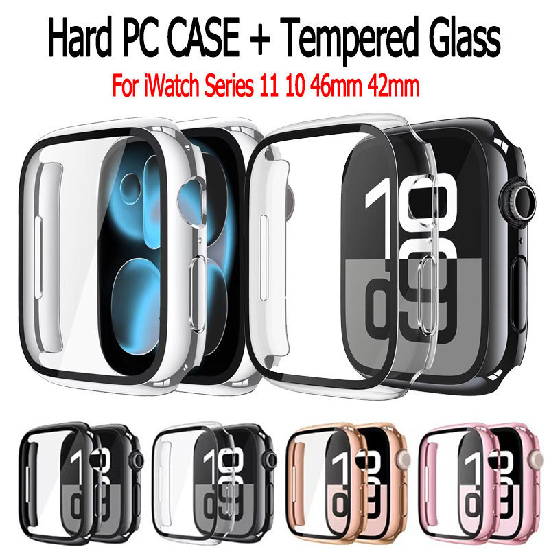 Hard PC Case Glassor สําหรับ iWatch Series 11 10 42 มม./46 มม.All-Around Screen Protector กันชน