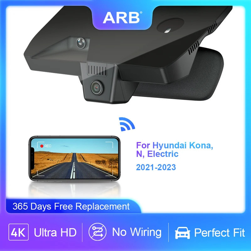 ARB 4K UHD Dashcam สําหรับ Hyundai Kona/Kona N 2021-2023, OEM ดูรถกล้อง WIFI APP Night Vision 2160P 