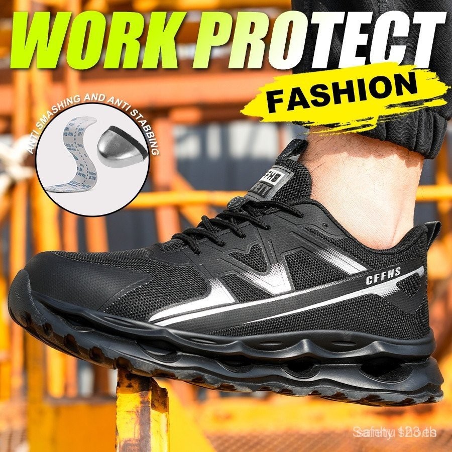 ใหม่ขนาด 48 Men Safety Shoes รองเท้าทํางาน Steel Toe Boots น้ําหนักเบา 1O0W J9AM