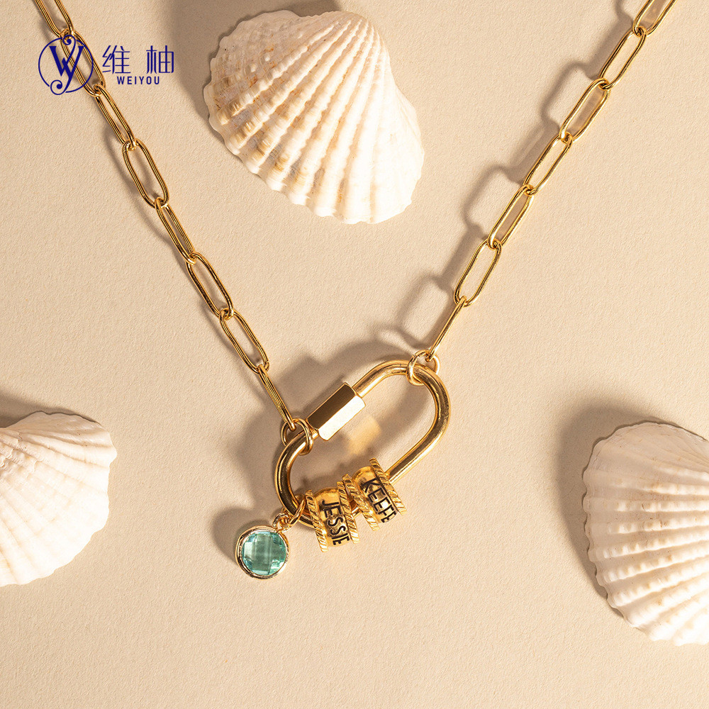 12 สี Birthstone คลิปหนีบกระดาษสร้อยคอ POD ส่วนบุคคลชื่อ Birthstone สร้อยคอของขวัญ