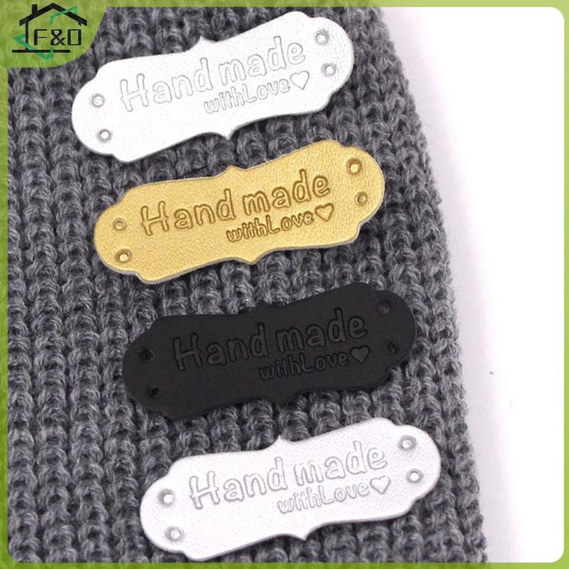 F&O 50 ชิ้นแท็กหนัง PU ทําด้วยมือพร้อมฉลากรักเย็บหัตถกรรม DIY Knittin แท็ก
